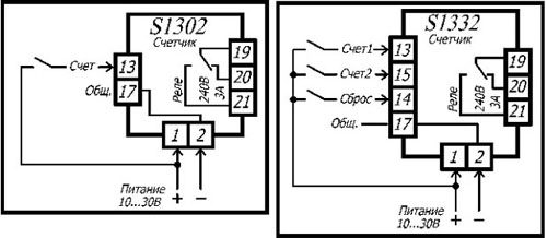 Схемы подключения счетчиков импульсов S1302 и S1332
