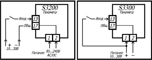 Схемы подключения тахометров S3200 и S3300